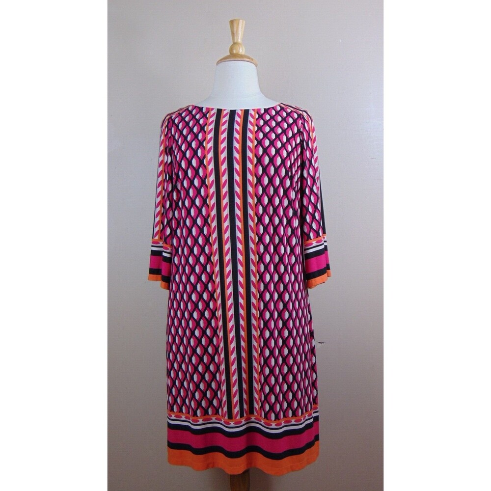 Calvin Klein Sheath Dress Size 16W Midi Geometric Hippie Short Sleeve Stretch 16